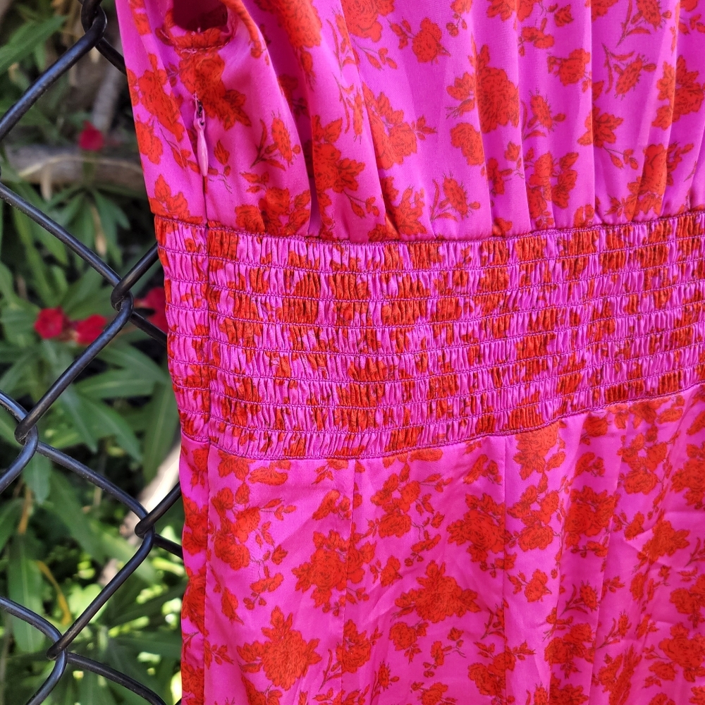 NWOT Zara Satin Effect Pink & Red Floral Print Mini Dress - Women's Medium - Picture 12 of 12